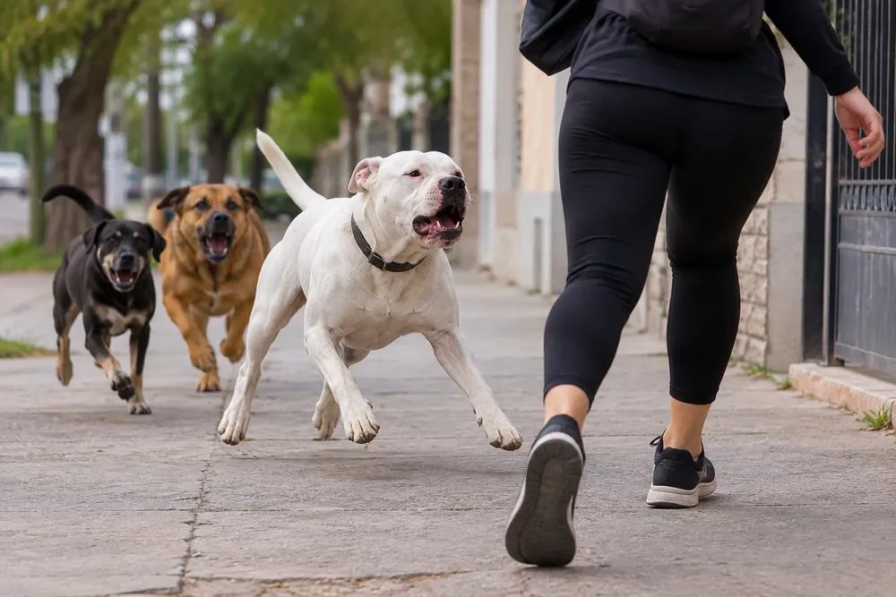 Persecución de perros en la calle